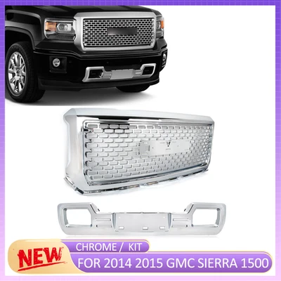 For 2014 2015 GMC Sierra 1500 Chrome Front Grille & Bumper Panel Skid Plate Kits - Изображение 1 из 4