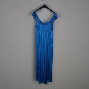 VTG Long Nylon Blue Nightie Nightdress Sz MED KAYSER Coquette Cottage Prairie - Picture 1 of 7