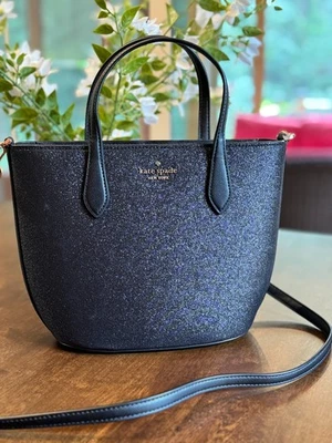 Kate Spade New York Glimmer Satchel Purse Crossbody Holiday Glitter Black - Image 1 of 4