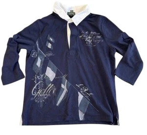 Vintage LRL Lauren Jeans Polo Shirt Logo Flags Women Large Black Fade Gothic 3/4 - Picture 1 of 10