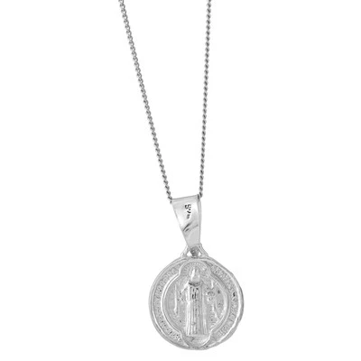 Silverly Argento Sterling .925 Collana Ciondolo Medaglia San Benedetto - Immagine 1 di 4