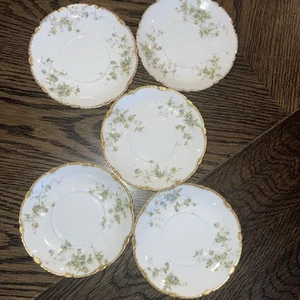 5 Pc Set RARE Theodore Haviland Limoges France Green Gray Rose Tea Cofffe Saucer - Picture 1 of 5