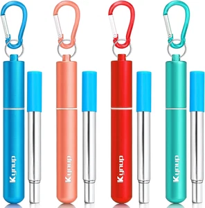 4Packs Reusable Straws, Metal Straw with Silicon Drinking Straws with Case - Picture 1 of 12