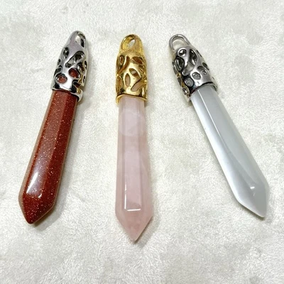 Crystal Pendulum Jewelry Pendants Set of 3 - Rose Quartz, Goldstone, Cats Eye  - Image 1 of 4