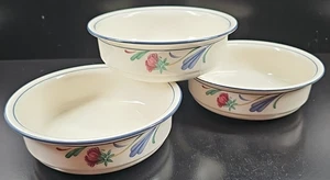 3 Lenox Poppies On Blue Soup Cereal Bowls Set Vintage Chinastone Floral Dish Lot - Picture 1 of 24