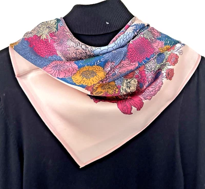 Bufanda 14momme 35"x35" Rosa Floral Estampado Caballo Pura Morera Satén Seda 88x88cm583 Foto 1 de 4