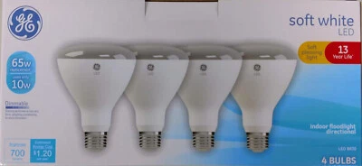 GE 10WGE 10W (65W Equivalent) Dimmable BR30 Soft White 4-Pack	 - Image 1 of 2