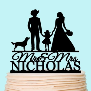 Cowboy Cowgirl Wedding Cake Topper Personalised Family Kids Party Decorating - Picture 1 of 7