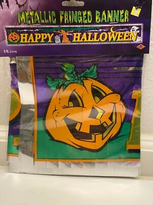 NUEVO Beistle Halloween Metálico Flecos Banner Decoración "Feliz Halloween" 5 pies de largo Foto 1 de 3