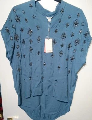 Monsoon Sasha Beaded Top Blue Uk 10 Bnwt Ladies  - Image 1 of 4