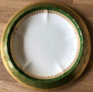 Lovely Tressemanes & Vogt Limoges Bridal Bowl 9 3/8" Green & Gold - Picture 1 of 10