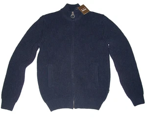NWT Barbour New Tyne Men's Sz MED Knit Heavy Wool Navy Blue CARDIGAN Pocket Mock - Afbeelding 1 van 15