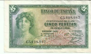 Spanien - 5 Peseten 1935 - S. 85. Sehr guter Zustand. 8RW 09DES - Bild 1 von 1