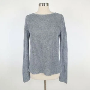 Theory Sweater Pullover Linen M Medium Blue V-Back Cut Out Chunky Knit LaLora - Picture 1 of 11