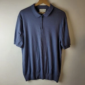 M&S Men Size XL Navy Blue Thin Knit Collared Lyocell Cotton Silk Casual Smart - Picture 1 of 11