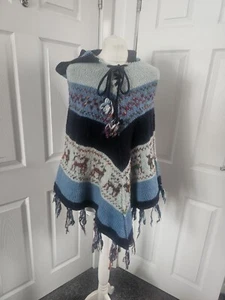 Poncho mantello lana vintage made in Nepal cappuccio a punta hippy festival Natale - Foto 1 di 11