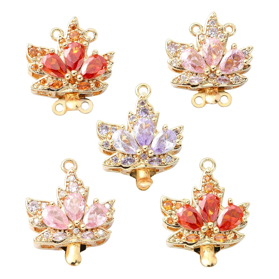 5x Brass Glass Maple Leaf Multi-Strand Box Clasps for DIY Jewelry Making - Image 1 of 4