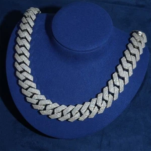 18 MM Round-Cut Lab Created Diamond 4Row Cuban Link Chain 14K White Gold Plated - Picture 1 of 4