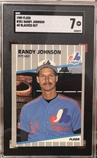 RANDY JOHNSON Fleer 1989 #381 ROOKIE CARD *MULTI ERRORS!*EXPOS HOF SGC GRADED 7