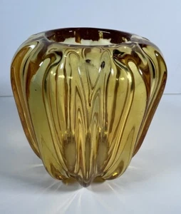 Vintage Val St Lambert Bernstein schwere gerippte Vase signiert 4" - Bild 1 von 5