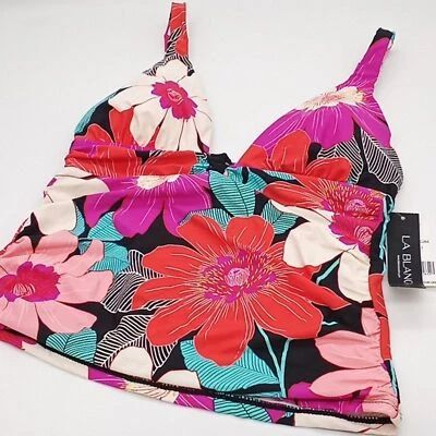 La Blanca Tankini Top Womens 10 In Full Bloom Floral Swim‎ Top Black Pink 10 - Image 1 of 4