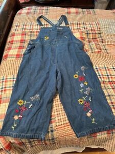 Agapo XL Blue Denim Floral Overalls Pre-Owned
