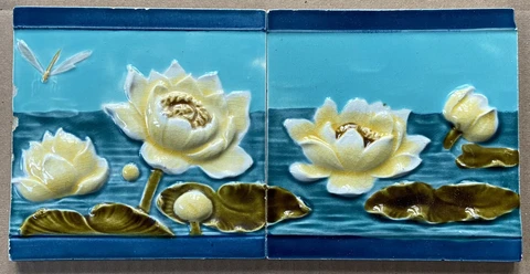 GERMANY - ANTIQUE ART NOUVEAU MAJOLICA 2 TILES SET  C1900 Cover