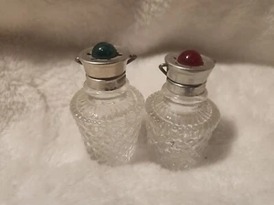 Vintage Hanging Lantern Salt Pepper Shaker Set Clear Crystal Glass Silver Trim - Picture 1 of 5