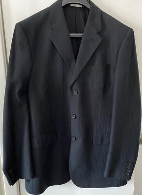 Traje Perry Ellis Negro Chaqueta a Rayas 42R Pantalones 36x30 Foto 1 de 4
