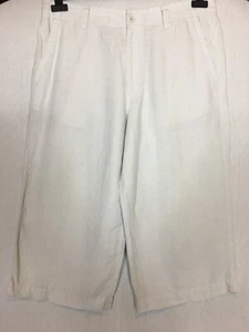 M&S Linen Trousers Pale Grey Wide Crop Drawstring Holiday Casual Beach Size 34W - Picture 1 of 16