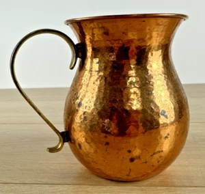 Hammered Copper With Brass Handle 4.5X6" Telaflora Pitcher Vase - Made in India - Picture 1 of 8