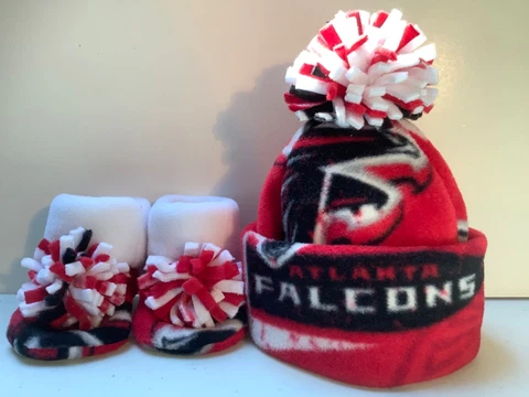 Atlanta FALCONS  BABY HAT HANDMADE newborn BEANIE & BOOTIES FLEECE SET NFL Cover