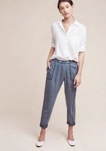 NWT Anthropologie Bradley Chambray Trousers Pants by Hei Hei 32 NEW - Picture 1 of 1