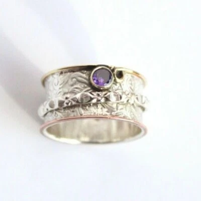Anillo de amatista anillo giratorio de plata de ley 925 anillo hecho a mano todas las tallas BM-72 Foto 1 de 4