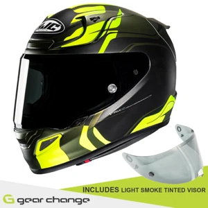 Casco de motocicleta HJC RPHA 12 - verde Awin Flo - visera de humo de luz libre Inc - Imagen 1 de 10