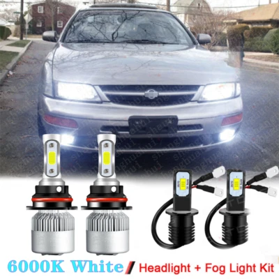 For Nissan Maxima 1986-1992 1995-1999 6000K LED Headlight Fog Light Bulbs Combo - Image 1 of 4