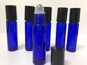 6 -Stainless Steel Metal Roller Ball Cobalt Glass Bottles 10ml Blue New Bottle - Picture 1 of 5