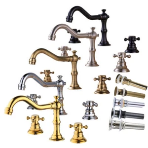 Grifo de bañera 3 piezas Grifos de lavabo Grifos mezcladores antiguos de latón/cromo/negro  - Imagen 1 de 45