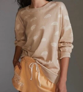 Daily Practice XS Rainbow Sweatshirt Tan Beige Pullover Crew Neck Anthropologie - Picture 1 of 5