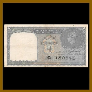 India 1 Rupee, 1940 P-25a Black S/N King George VI F - Picture 1 of 2