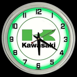 Reloj Kawasaki 16" Moto Letrero Verde Neón Hombre Cueva Garaje - Imagen 1 de 2