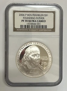 2006 $1 Ben Franklin Founding Father Silver Commemorative NGC PF70 ULTRA CAMEO - Picture 1 of 2