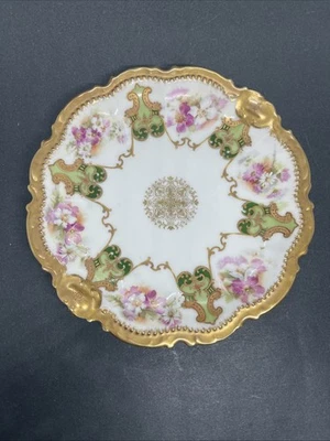 Coronet France Limoges Pink Floral Heavy Gold Gilding Plate 7”Scalloped Edge - Image 1 of 4