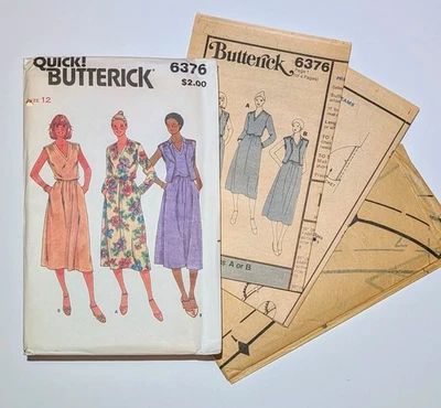 Butterick 6376 Vintage Sewing Pattern Misses' Vest & Dress Size 12 NEW & UNCUT - Image 1 of 4