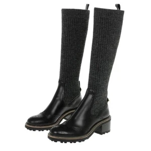 Chloé Franne Ribbed-knit And Leather Knee Boots Black Gray Women’s Size 37 - Picture 1 of 15