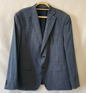 Michael Kors Mens Classic Fit Suit Jacket Blazer 48R Blue Grey Plaid Wool Poly - Picture 1 of 10