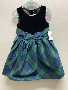 Janie And Jack Green And Black Tartan Plaid Dress Sz 5T With Velvet Top - Picture 1 of 10