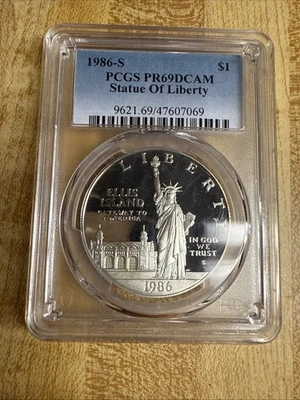 1986-S  $1 STATUE OF LIBERTY SILVER DOLLAR PCGS PR69 DCAM - Image 1 of 2
