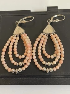 Jay King Corral Pink Bead Earrings 925 Sterling Dangle 3” - Picture 1 of 3