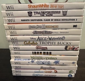 Lotto 14 giochi Wii Naruto Wii Ski Shaun White Shrek My Sims Iron Man Trophy Bucks - Foto 1 di 16